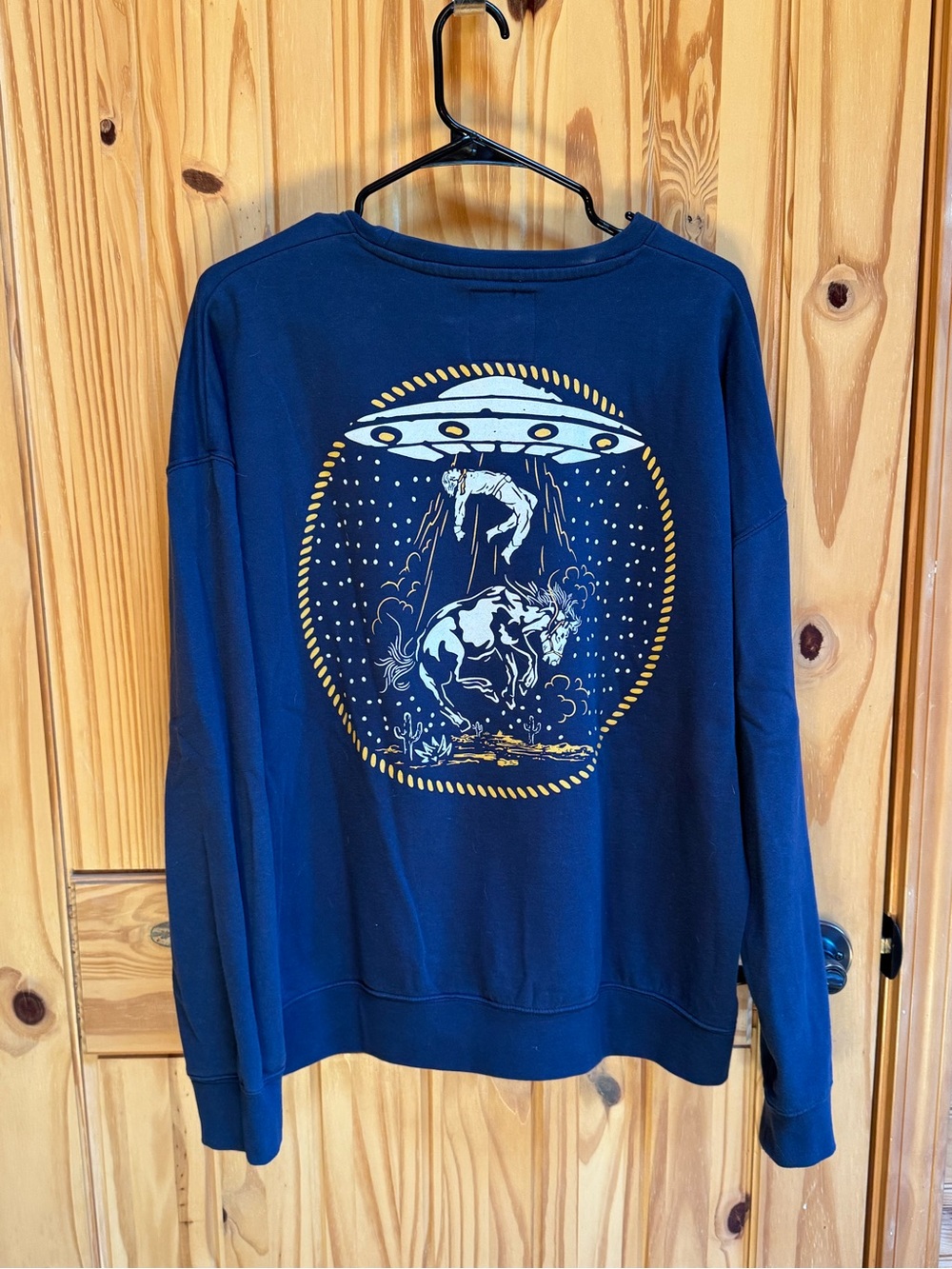 Men's Crewneck Sweatshirt in Navy with Alien Abduction Graphic
